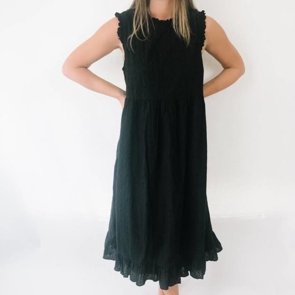 Vintage Dresses & Skirts - NWT Lulu's Black Eyelet Ruffled Smock Dress